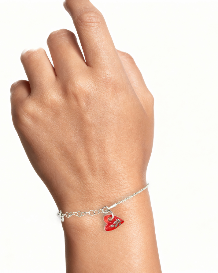 Bracciale Argento - Cuore con foglia in Porcellana
