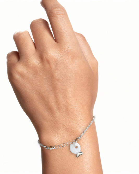 Bracciale Argento - Pesce in Porcellana Bianca