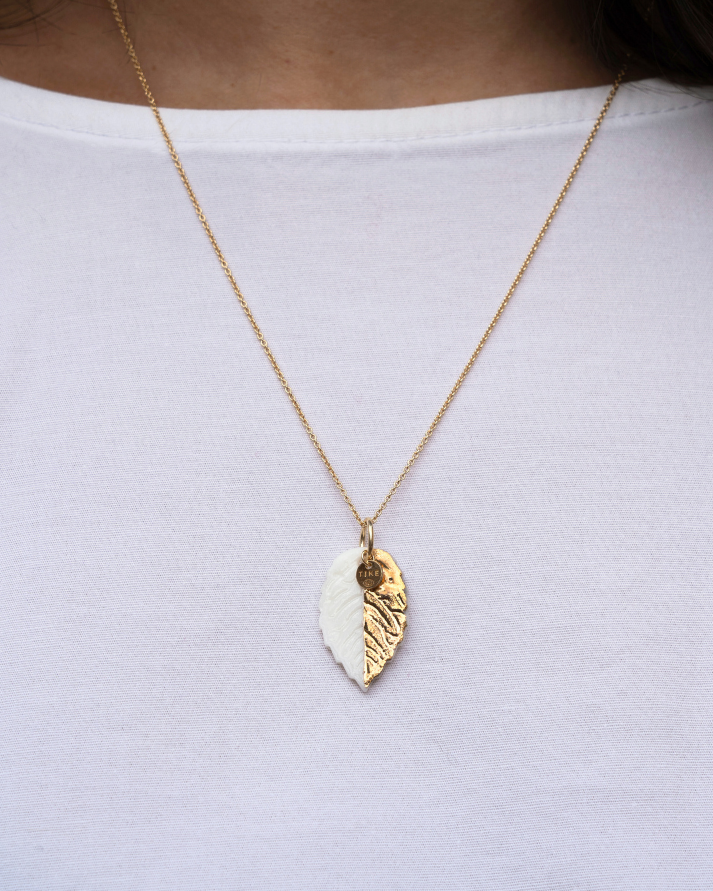 Charms - White and Gold Leaf Porcelain Pendant