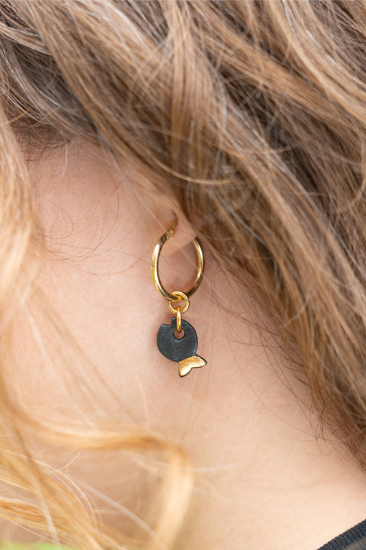 Charms - Porcellana Pesce Nero coda Oro