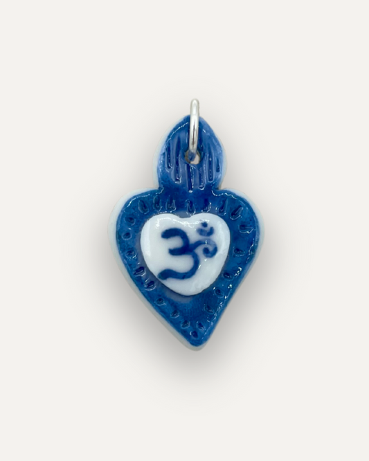Charm - Cuore Sacro Om Blu ciondolo in Porcellana