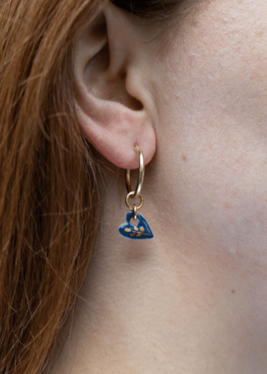 Orecchini a Cerchio Argento 925 - Pendente Cuore con foglia in Porcellana