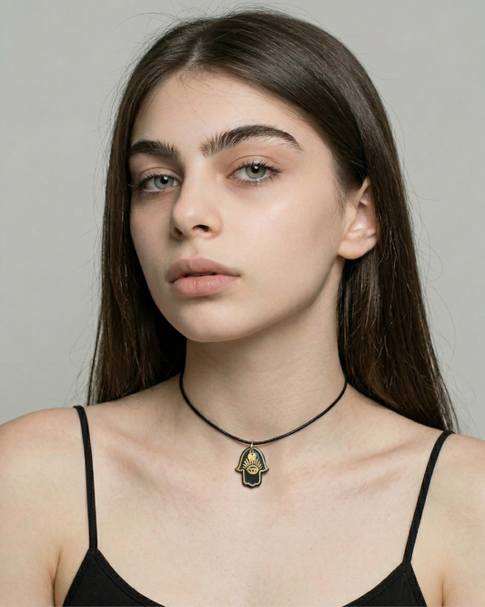 Charms - Ciondolo in Porcellana Mano di Fatima Grande Nero