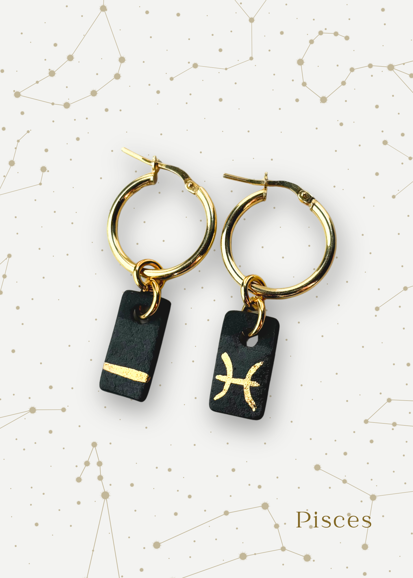 Orecchini a cerchio - Zodiaco in Porcellana Nera e Oro
