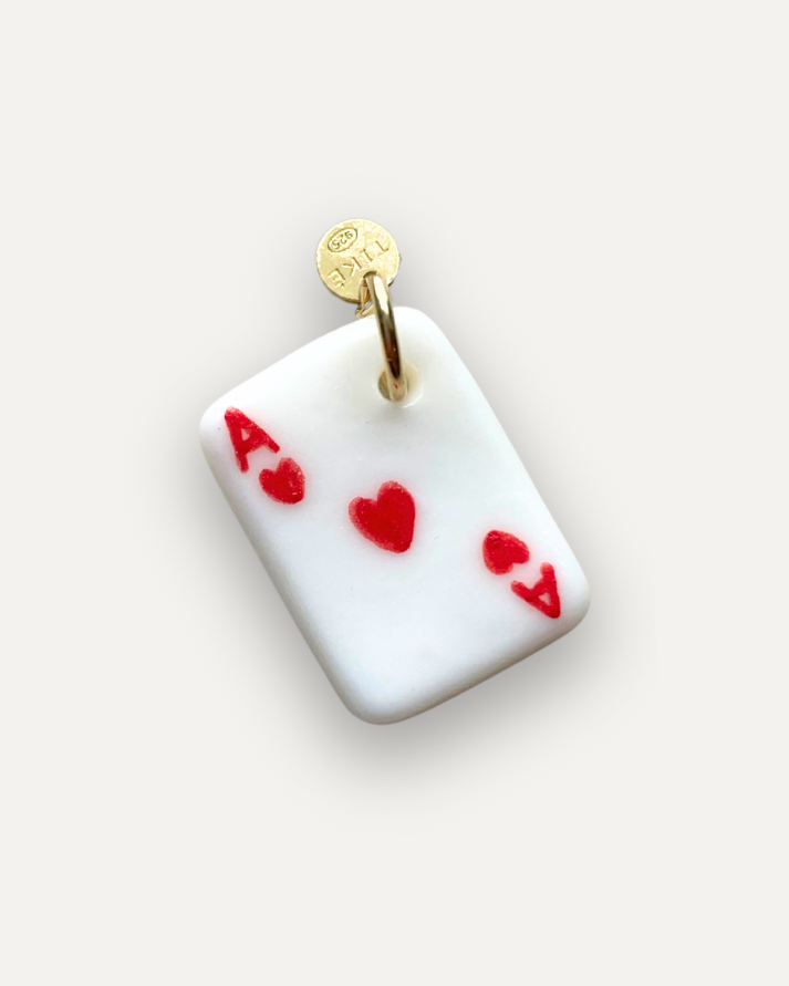 Charm - Asso di Cuori rosso ciondolo in Porcellana