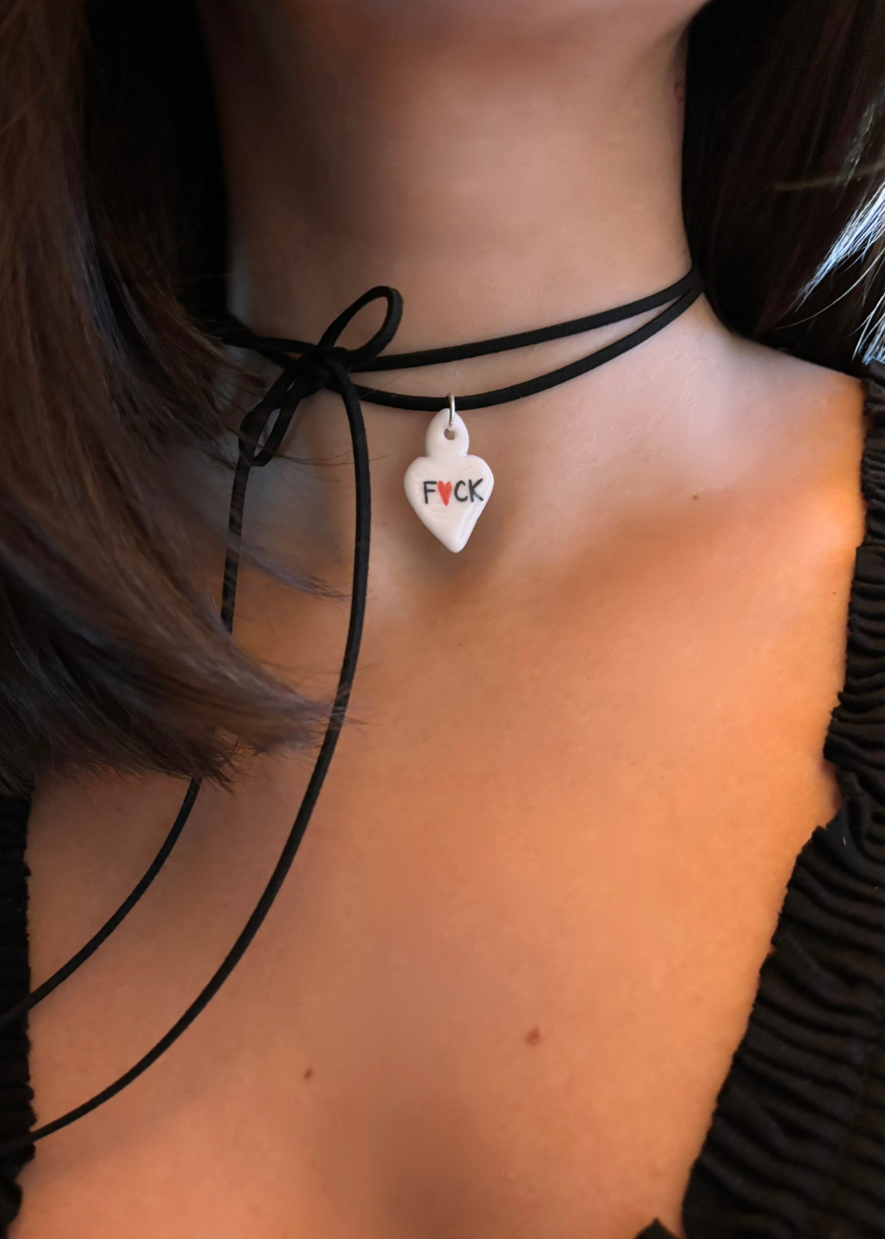 Collana Choker Cuore Rebel in Porcellana