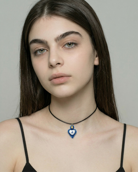 Charms - Ciondolo in Porcellana Cuore Blu - Lettera A