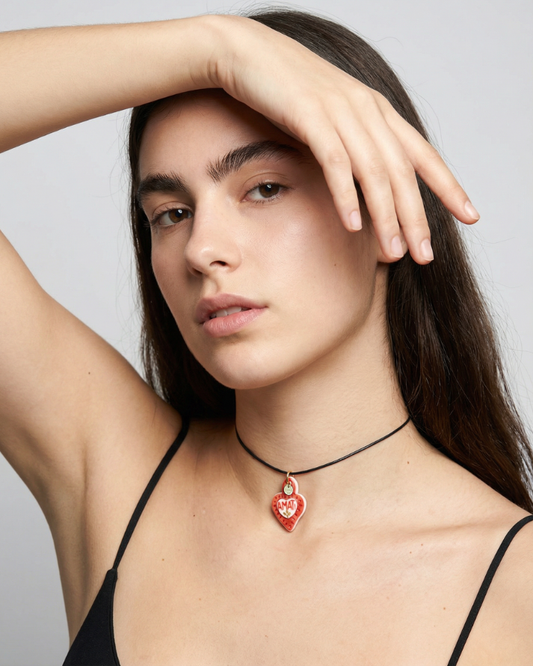 Charms - Ciondolo in Porcellana Cuore Rosso Amati Oro