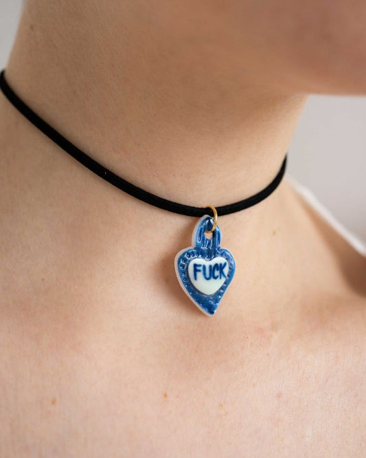 Collana Choker Cuore Rebel in Porcellana