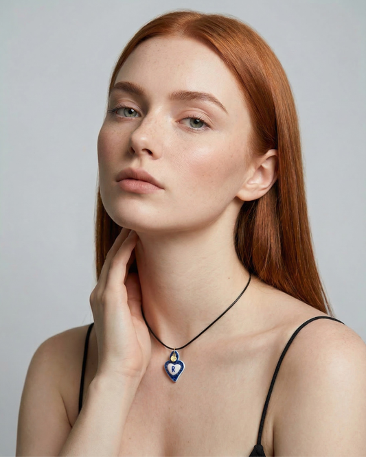 Charms - Ciondolo in Porcellana Cuore Blu - Lettera R