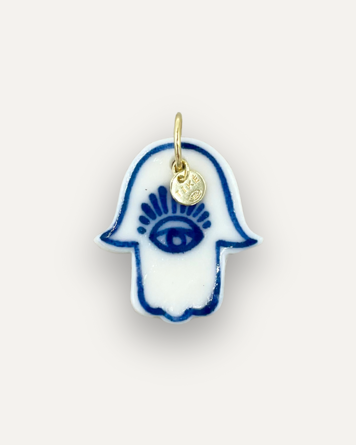 Charm - Mano di Fatima Grande Blu ciondolo in Porcellana