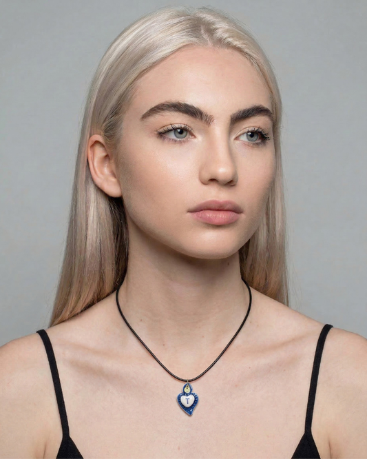 Charms - Ciondolo in Porcellana Cuore Blu - Lettera T