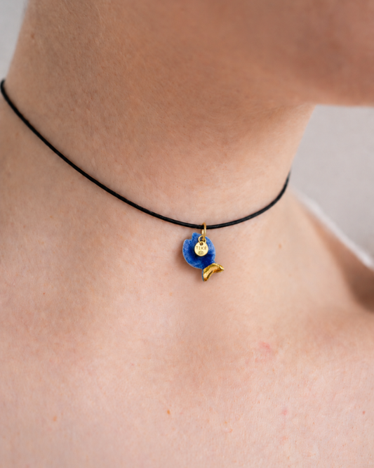 Charms - Porcellana Pesce Blu coda Oro
