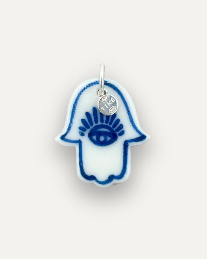 Charm - Mano di Fatima Grande Blu ciondolo in Porcellana