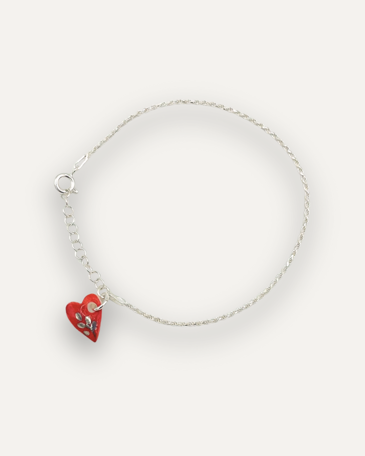 Bracciale Argento - Cuore con foglia in Porcellana
