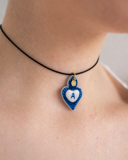 Charms - Ciondolo in Porcellana Cuore Blu - Lettera A