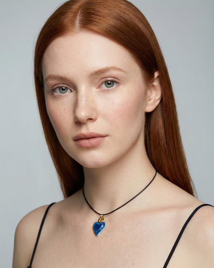 Charms - Ciondolo in Porcellana Cuore Blu Fiamma Oro