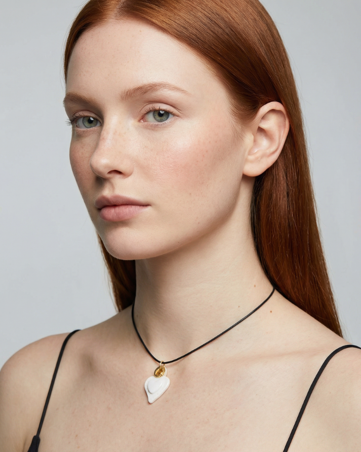 Charms - Ciondolo in Porcellana Cuore Bianco Fiamma Oro