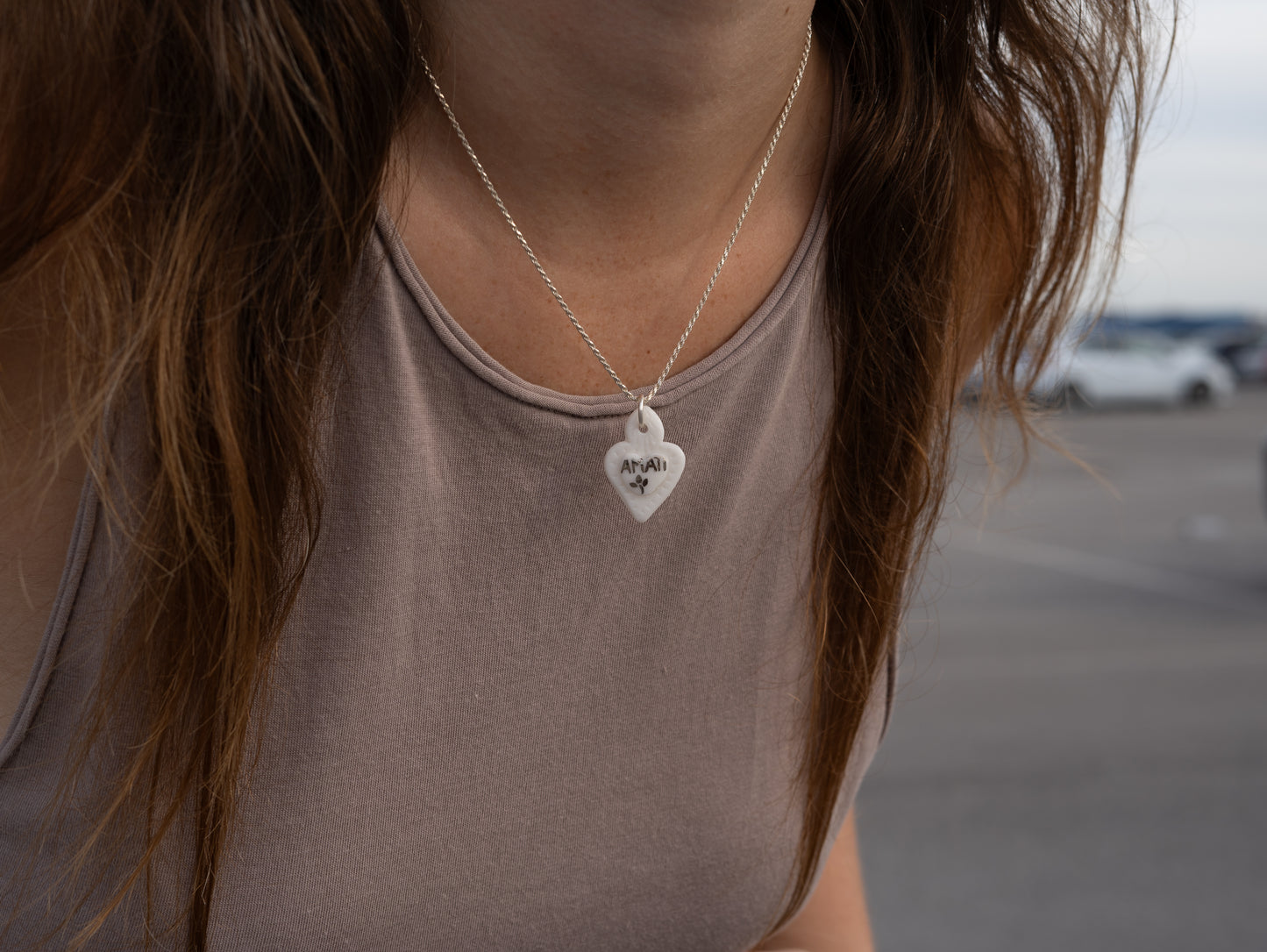 Charms - Ciondolo in Porcellana Cuore Platino Amati