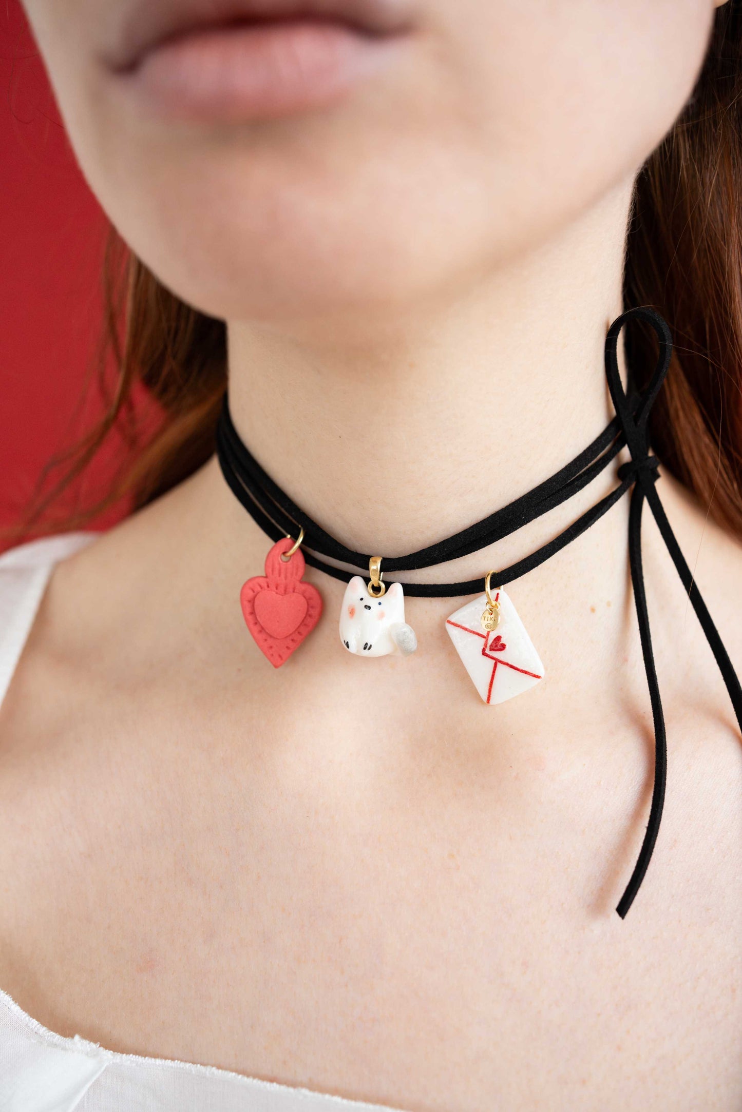 Collana Choker Gatto Bianco in Porcellana