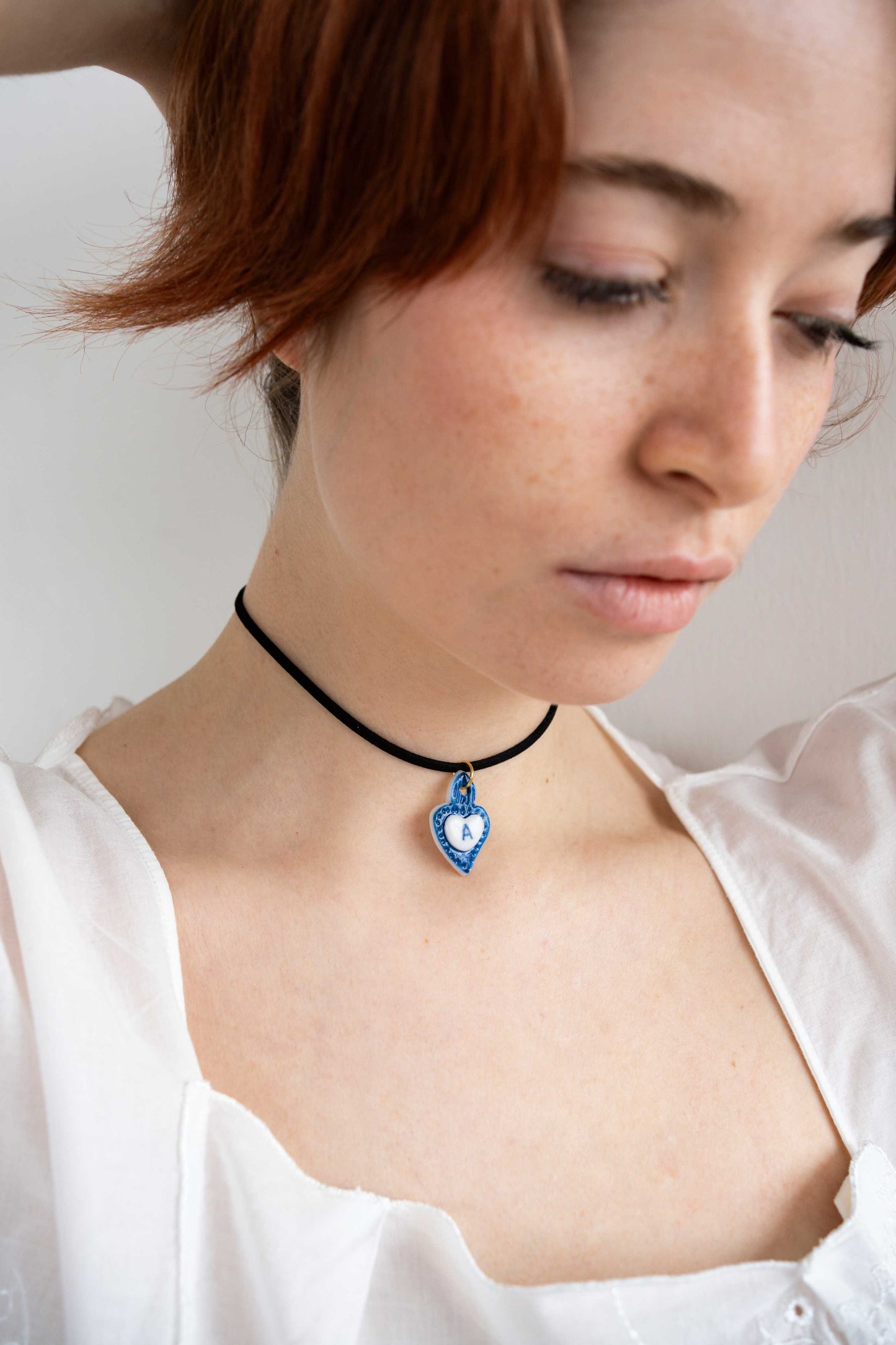 Charms - Blue Heart Porcelain Pendant - Letter A