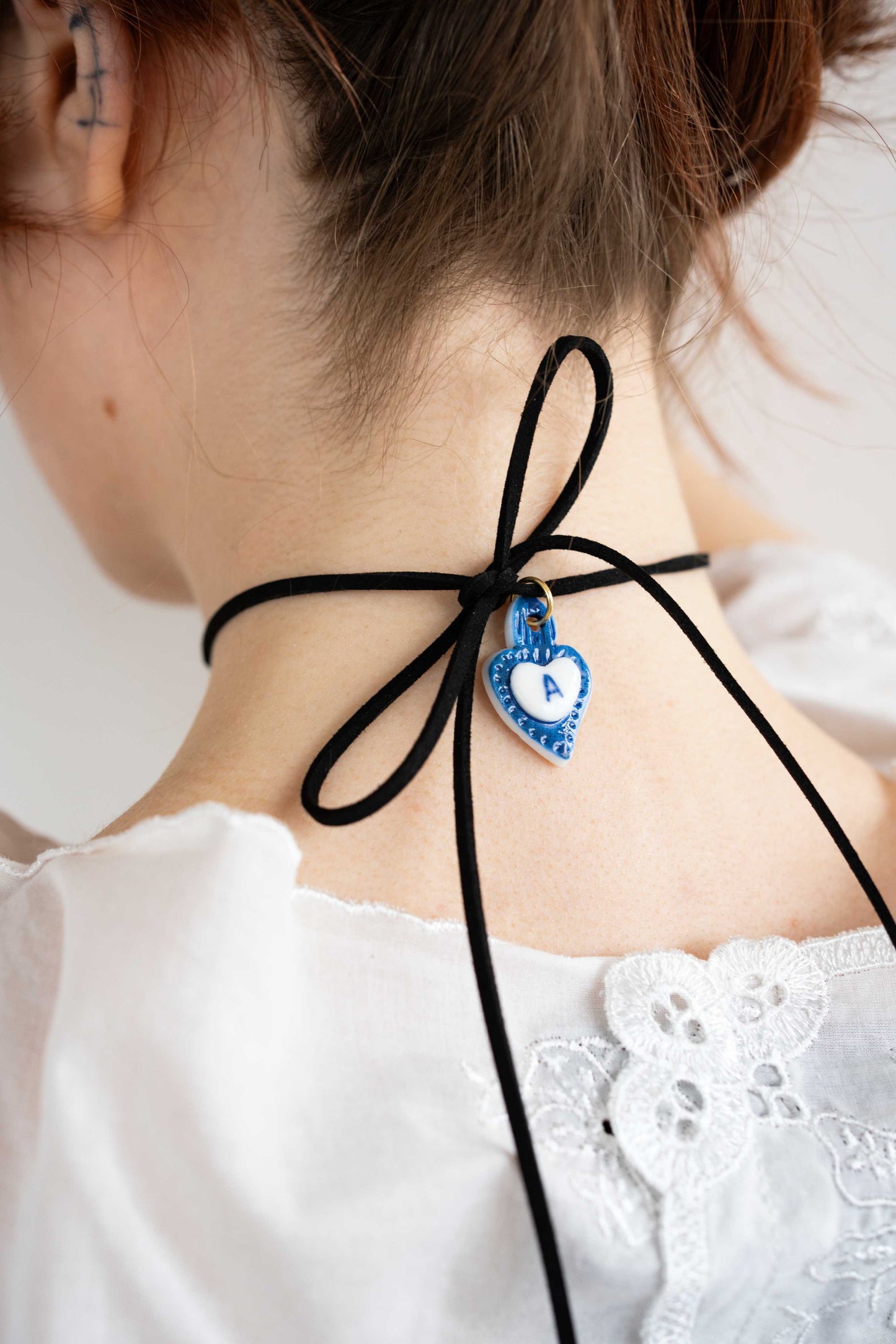 Charms - Blue Heart Porcelain Pendant - Letter A