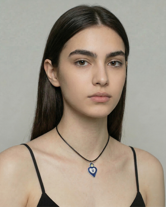 Charms - Ciondolo in Porcellana Cuore Blu - Lettera U