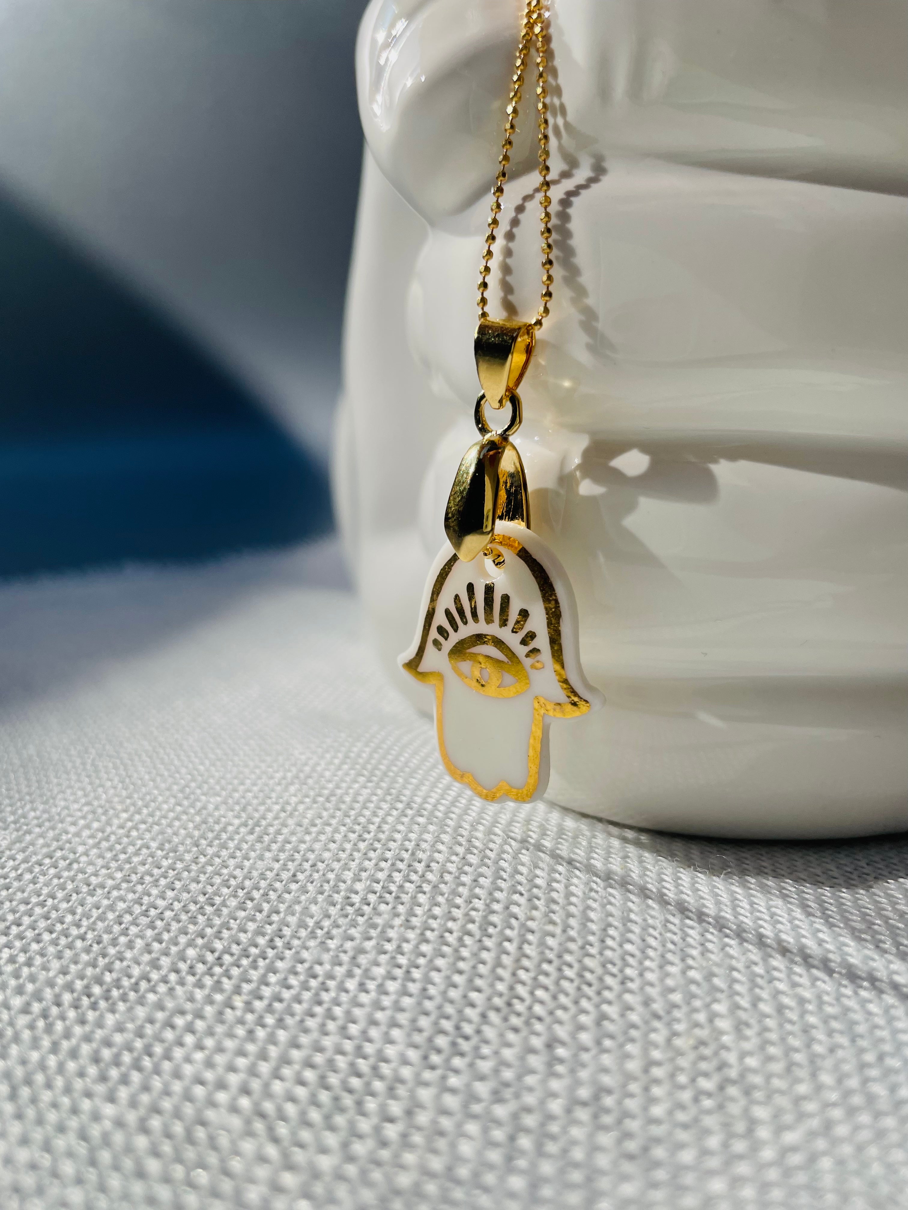 Argento Sterling Hamsa (Mano Of God) Ciondolo W/Zircone Cubico Argento Sterling Hamsa (Mano Of God) Ciondolo W/Zircone Cubico