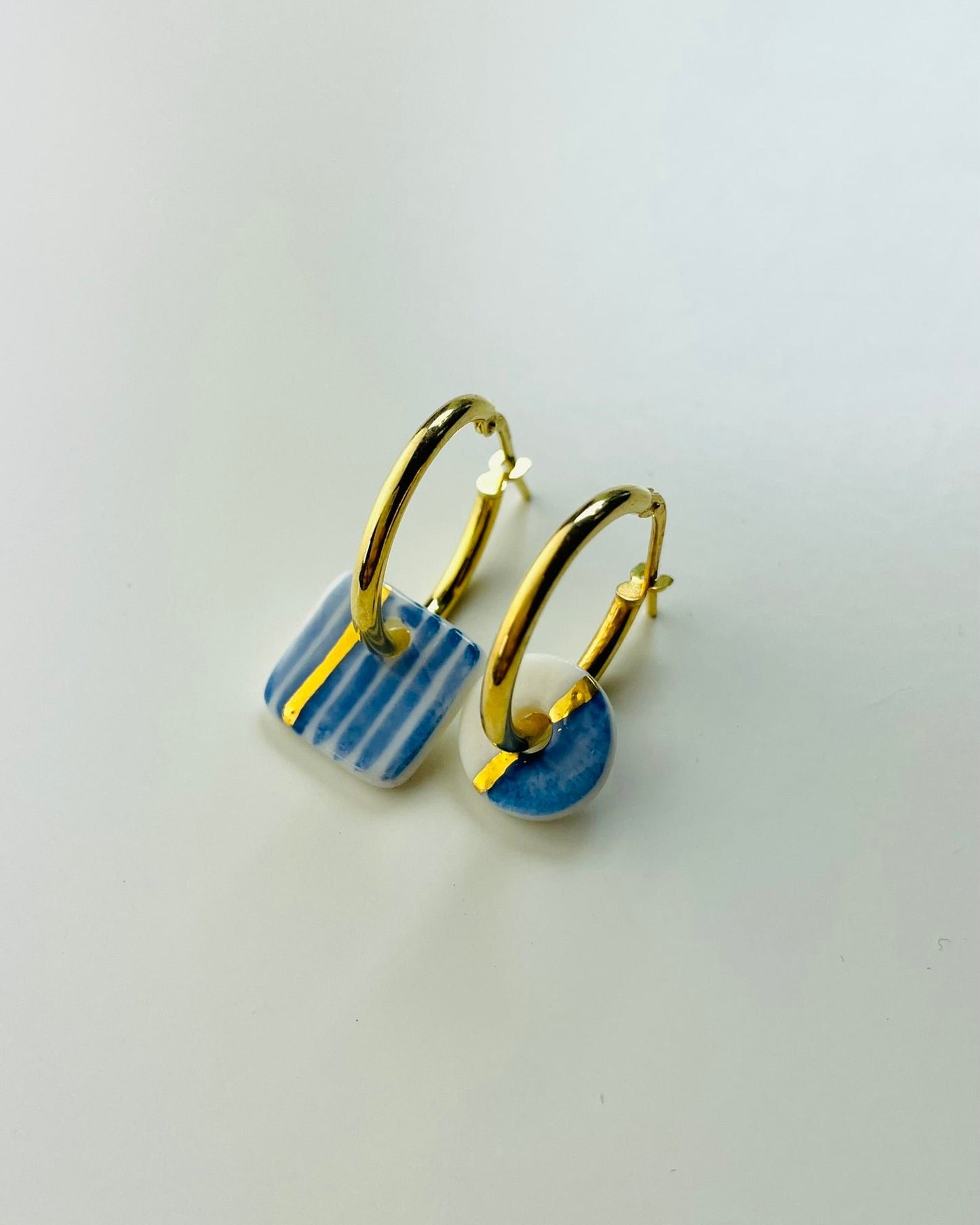 Orecchini a Cerchio - Argento 925 Pendente in Porcellana Circolare