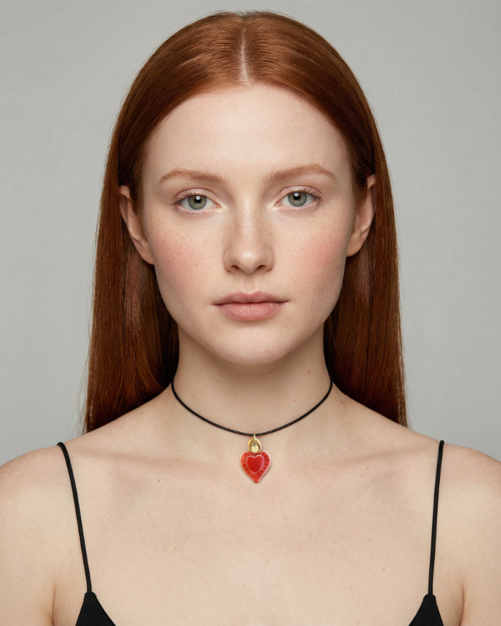 Charms - Ciondolo in Porcellana Cuore Rosso Fiamma Oro