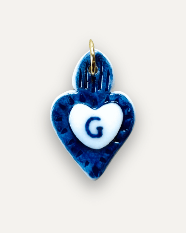 Charms - Blue Heart Porcelain Pendant - Letter G