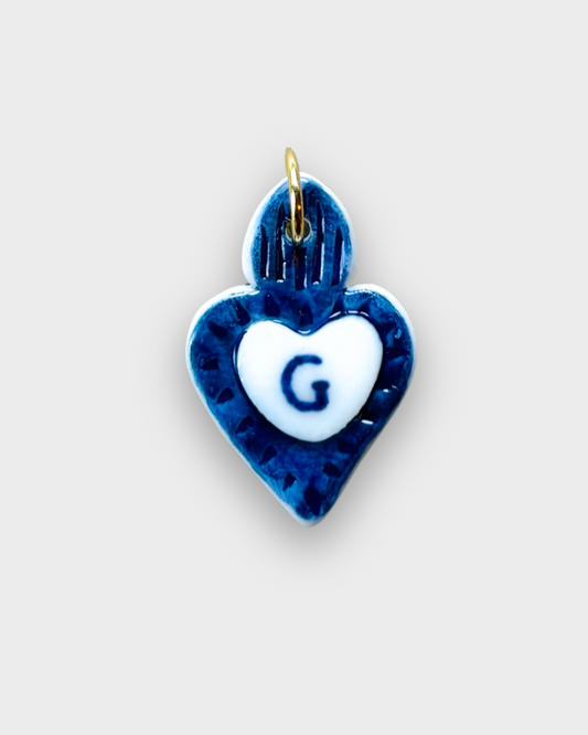 Charms - Blue Heart Porcelain Pendant - Letter G