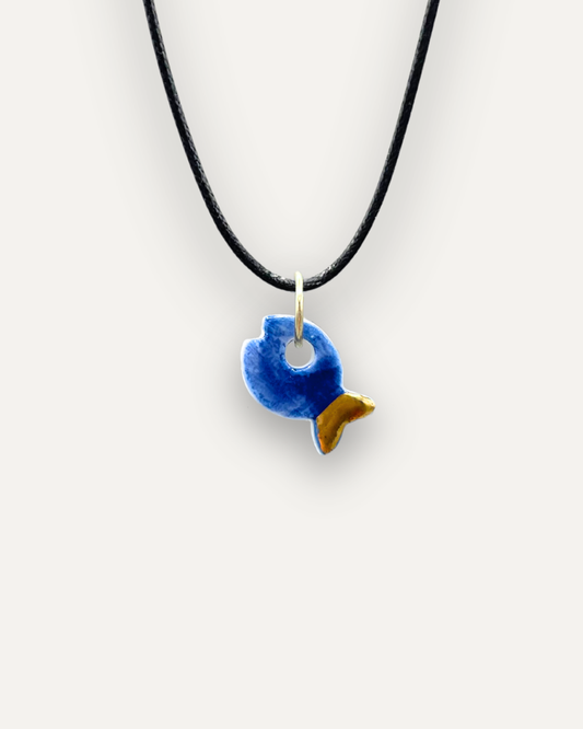 Charms - Porcellana Pesce Blu coda Oro