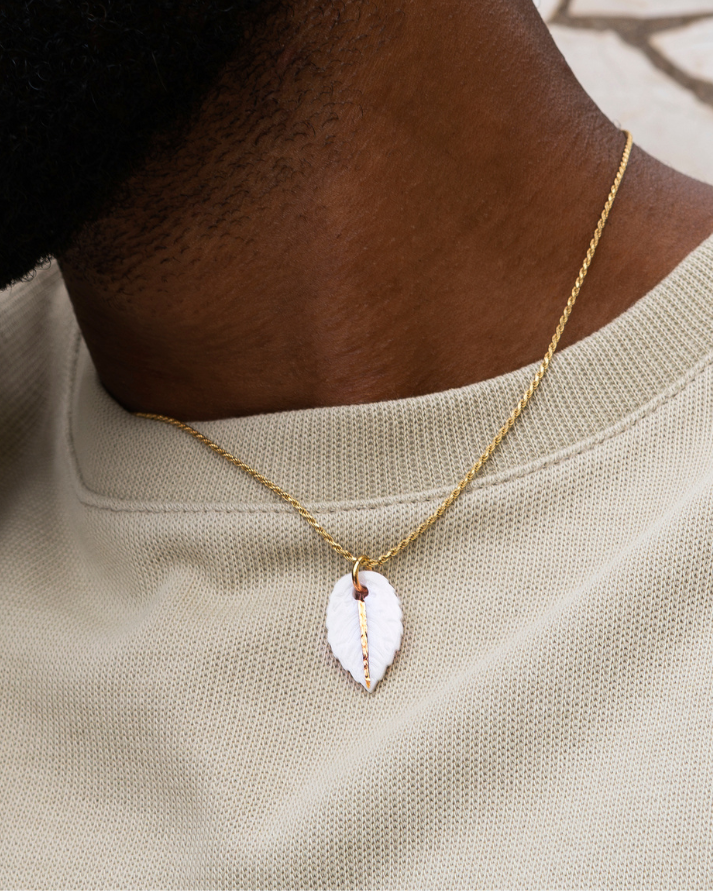 Charms - White Leaf Porcelain Pendant with Gold Line