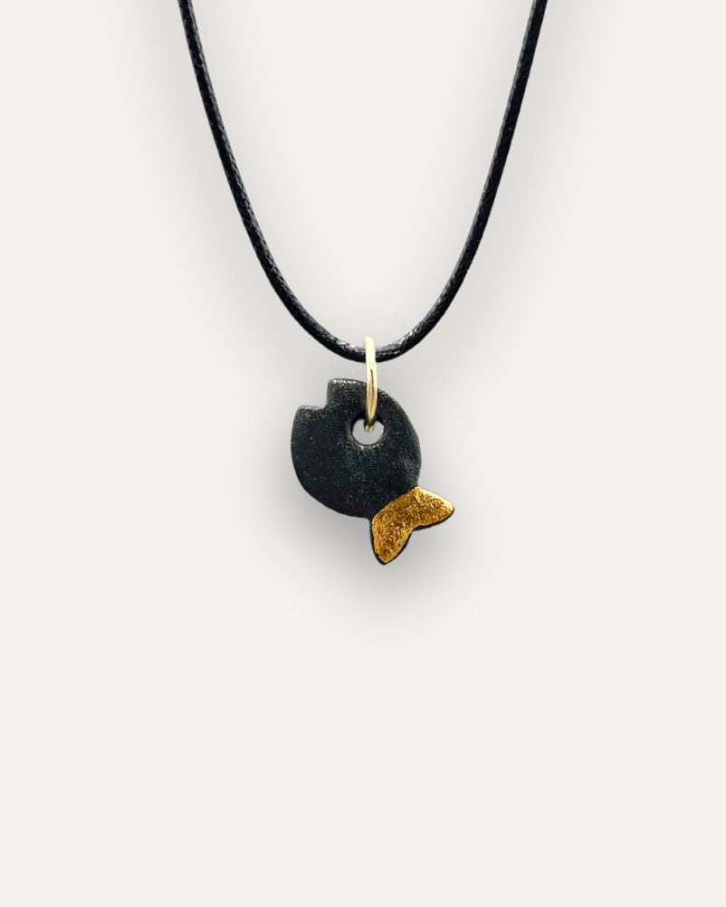 Charms - Porcellana Pesce Nero coda Oro