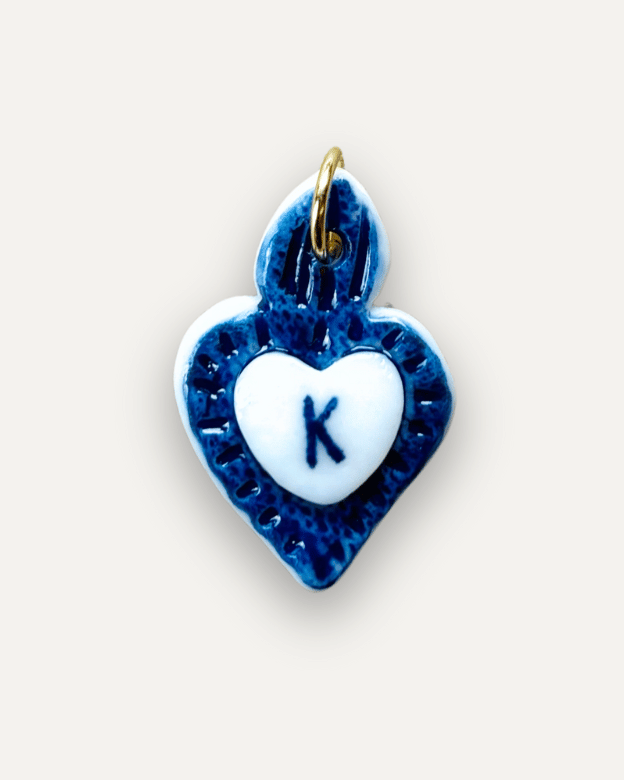 Charms - Ciondolo in Porcellana Cuore Blu - Lettera K