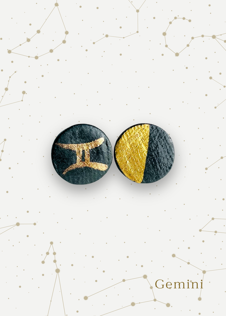 Orecchini a Lobo - Zodiaco in Porcellana Nera e Oro