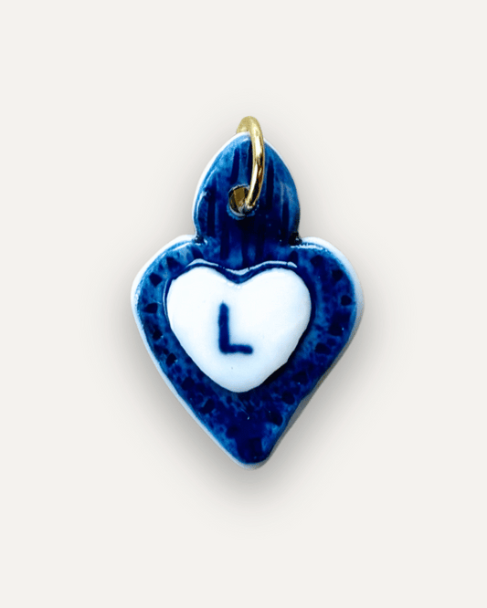 Charms - Ciondolo in Porcellana Cuore Blu - Lettera L