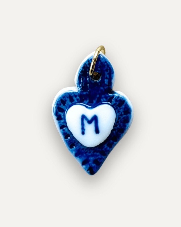 Charms - Ciondolo in Porcellana Cuore Blu - Lettera M