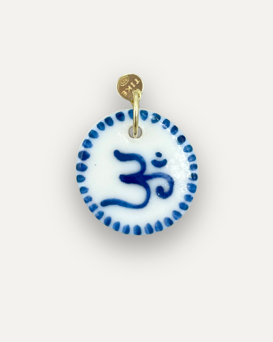Charm - Tondo Om Blu ciondolo in Porcellana