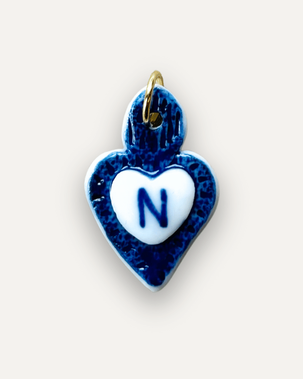 Charms - Ciondolo in Porcellana Cuore Blu - Lettera N