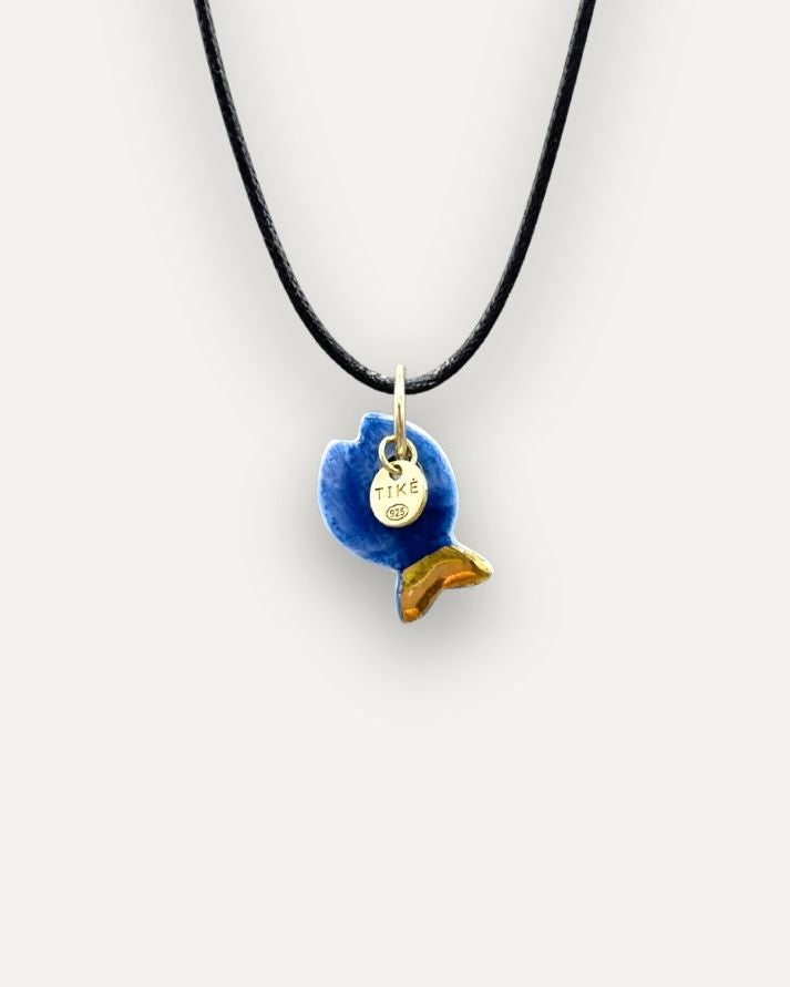 Charms - Porcellana Pesce Blu coda Oro