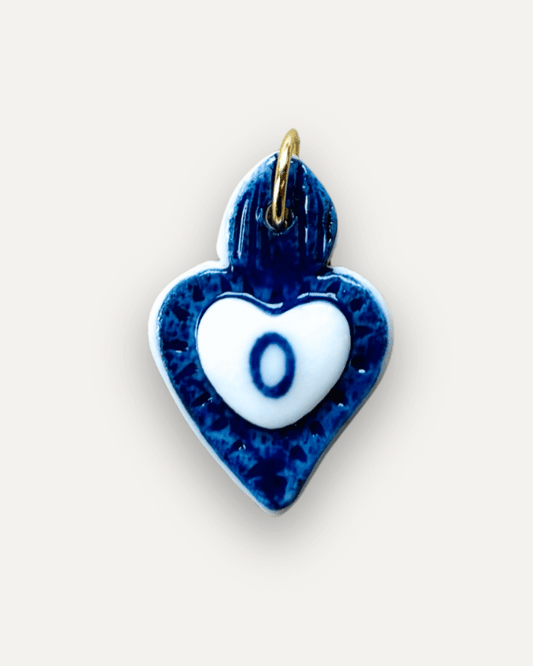 Charms - Ciondolo in Porcellana Cuore Blu - Lettera O