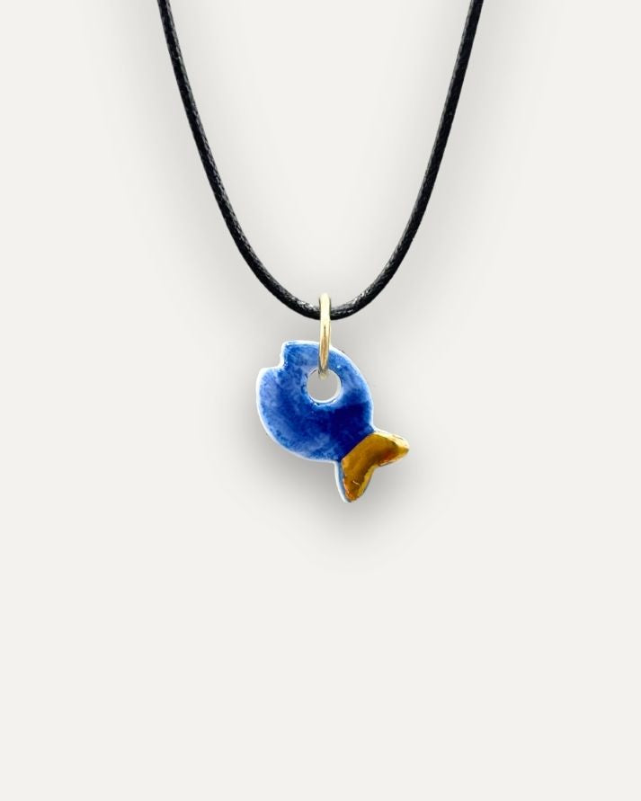 Charms - Porcellana Pesce Blu coda Oro