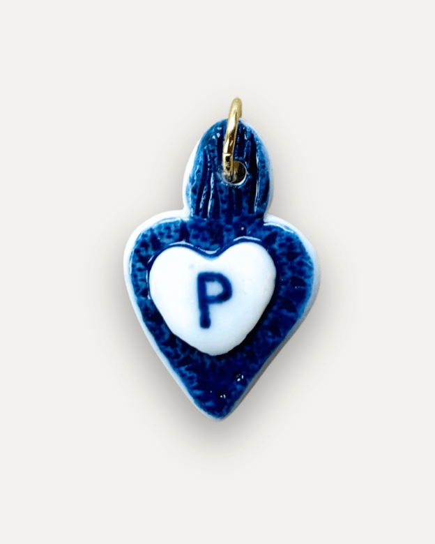 Charms - Ciondolo in Porcellana Cuore Blu - Lettera P