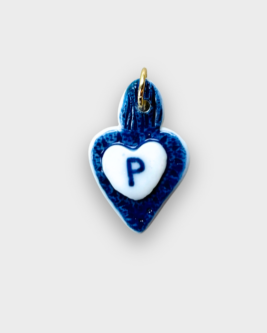 Charms - Ciondolo in Porcellana Cuore Blu - Lettera P