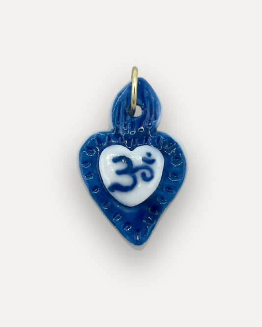 Charm - Cuore Sacro Om Blu ciondolo in Porcellana
