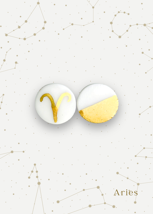 Orecchini a Lobo - Zodiaco in Porcellana Bianca e Oro