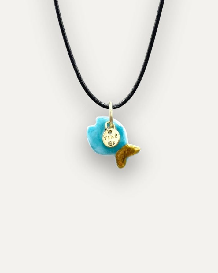 Charms - Porcellana Pesce Turchese coda Oro