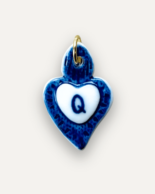 Charms - Ciondolo in Porcellana Cuore Blu - Lettera Q